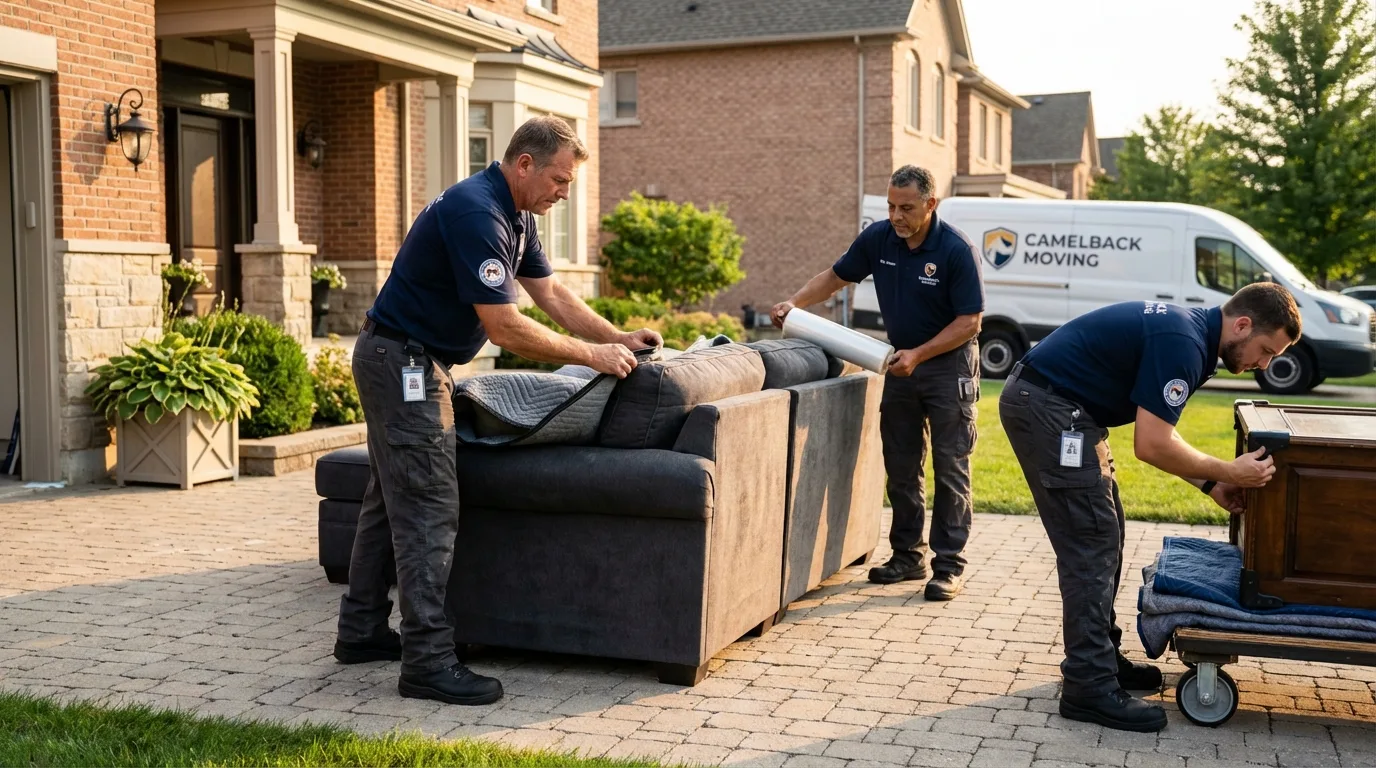 Large estate moving crew wrapping furniture in Central Islip, NY